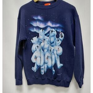 Vintage Coke Polar Bear Graphic Print Sweatshirt Blue Knit edium Pullover Size M